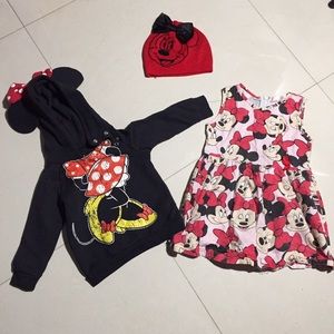 Disney Minnie Mouse Sweater Dress Beanie Lot